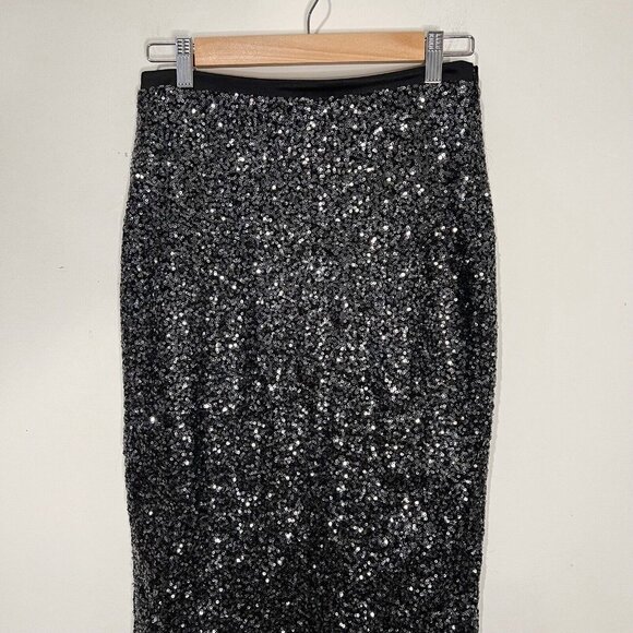 EXPRESS Black Silver Sequins Midi Pencil Skirt Size 4 - Picture 6 of 12